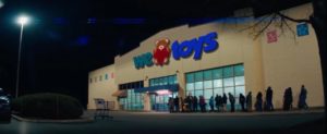Queue of shoppers outside a We Love Toys megastore