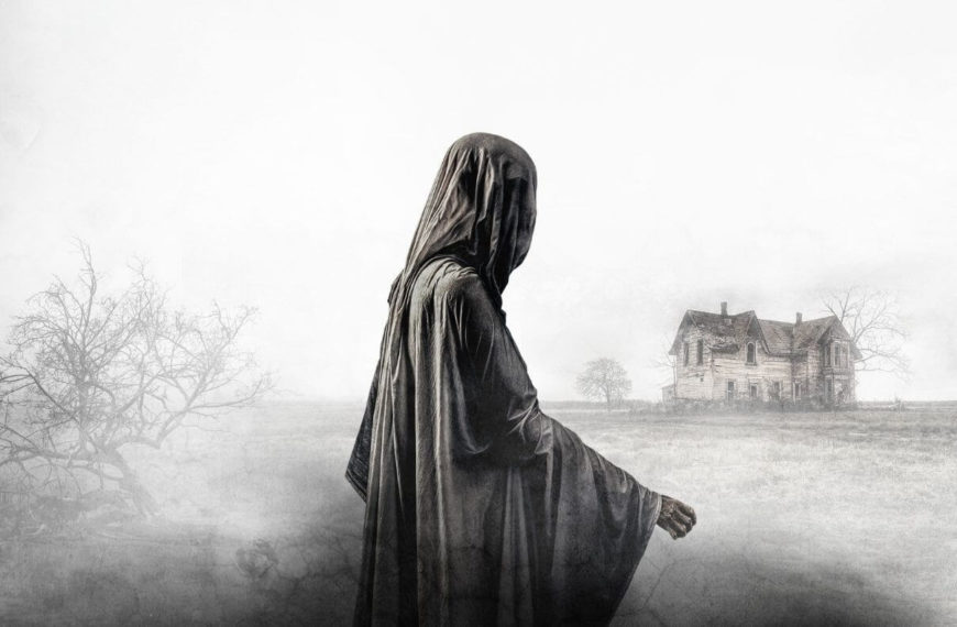 Poster for The Legend of La Llorona showing a ghostly figure walking across a misty hill with a house in the background