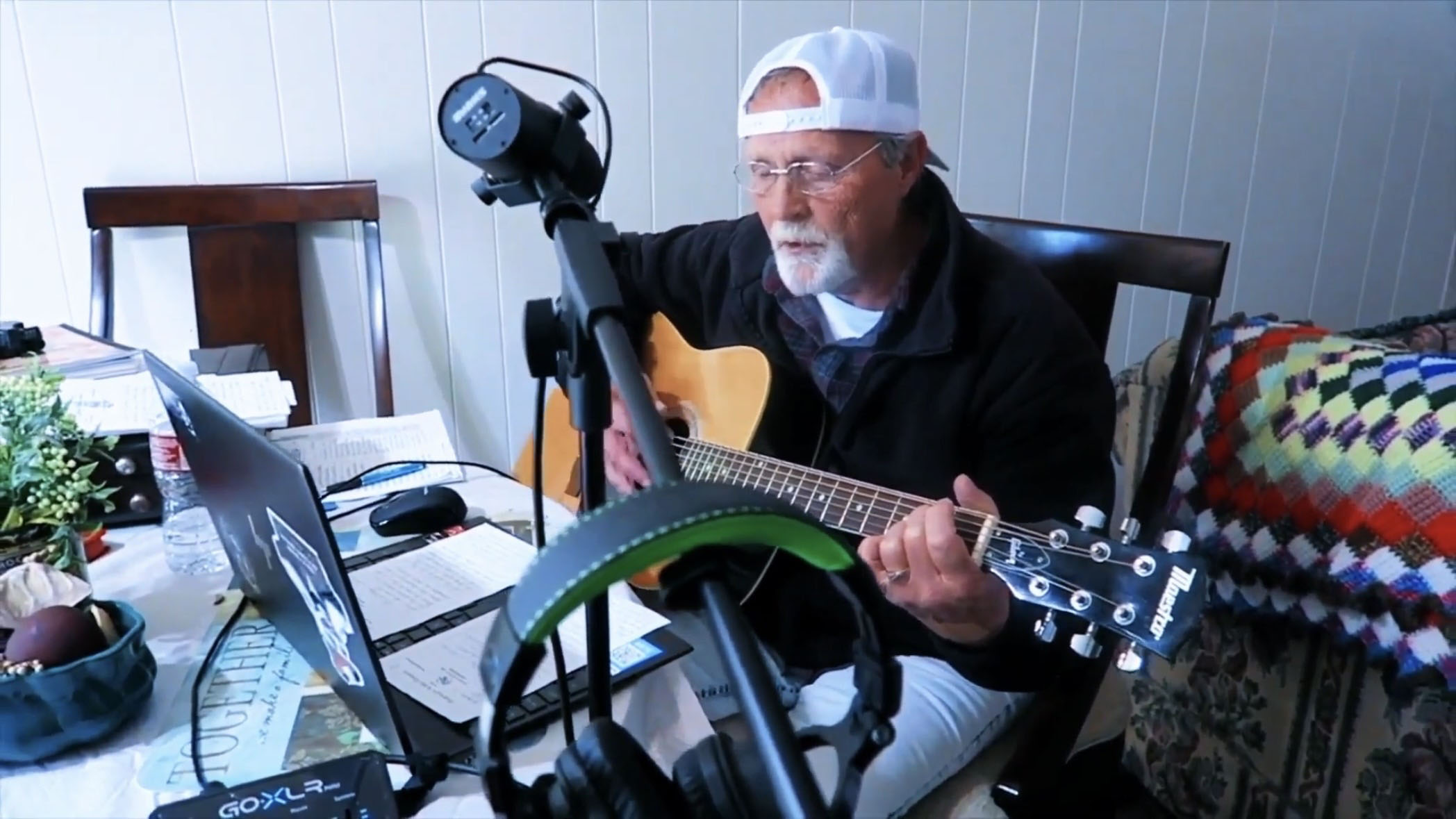 Terry Hobbs practising one of his creative outlets, making music